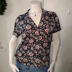 New Lucky Brand Floral Navy Blouse